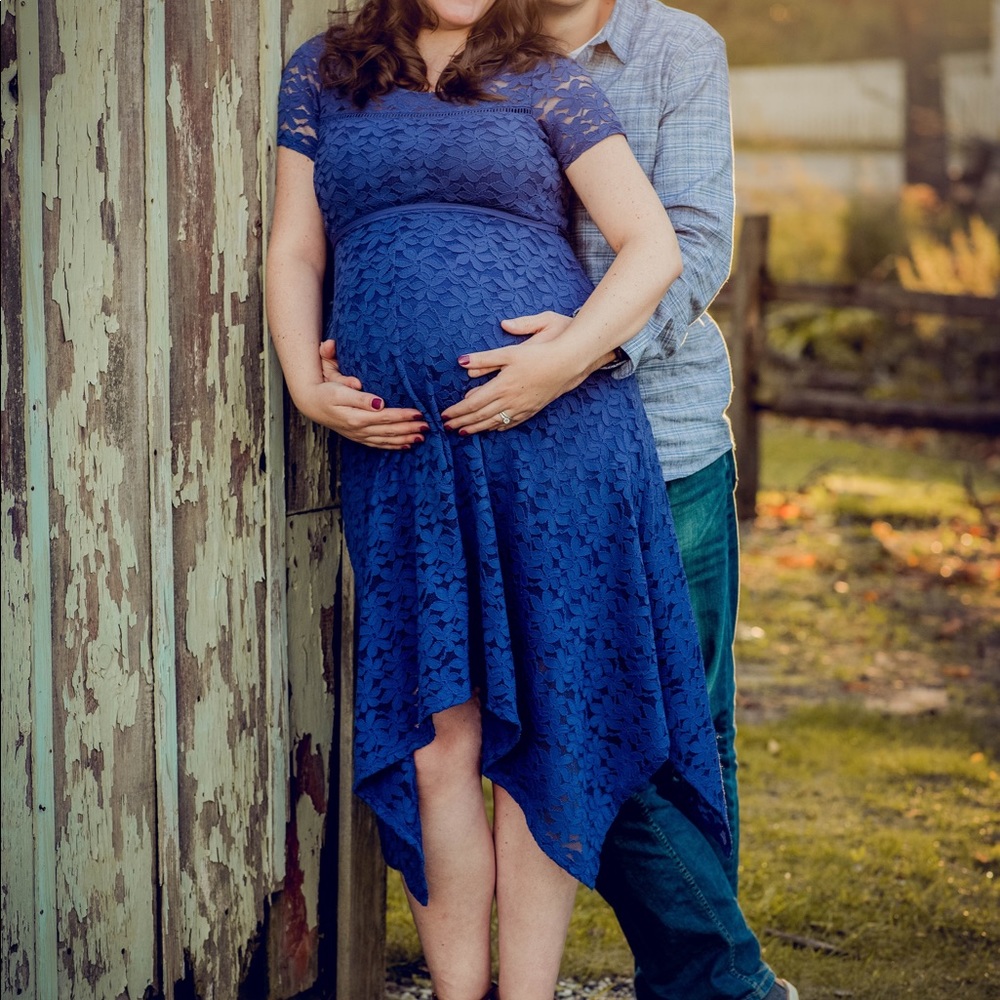 Blue Lace Asymmetrical Maternity Dress